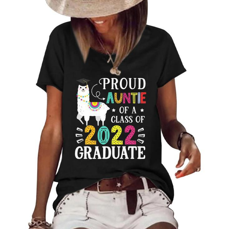 Proud Auntie Of A 2022 Graduate Funny Llama Aunt Women's Short Sleeve Loose T-shirt