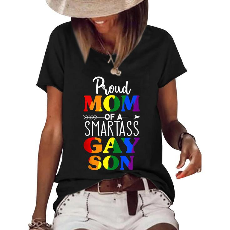 Proud Mom Of A Smartass Gay Son Funny Lgbt Ally Mothers Day  Women's Short Sleeve Loose T-shirt