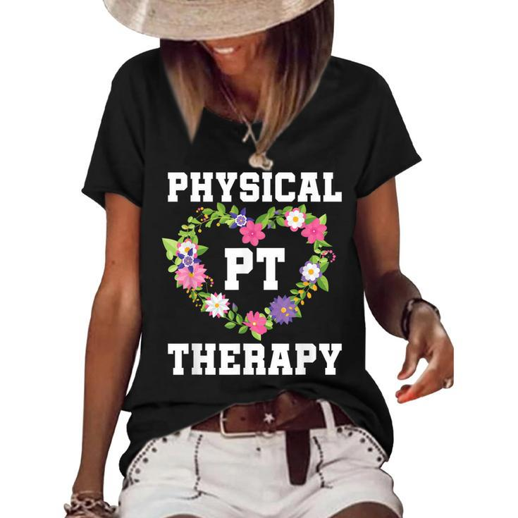 Pt Physical Therapist Pta Floral Physical Therapy  Women's Short Sleeve Loose T-shirt