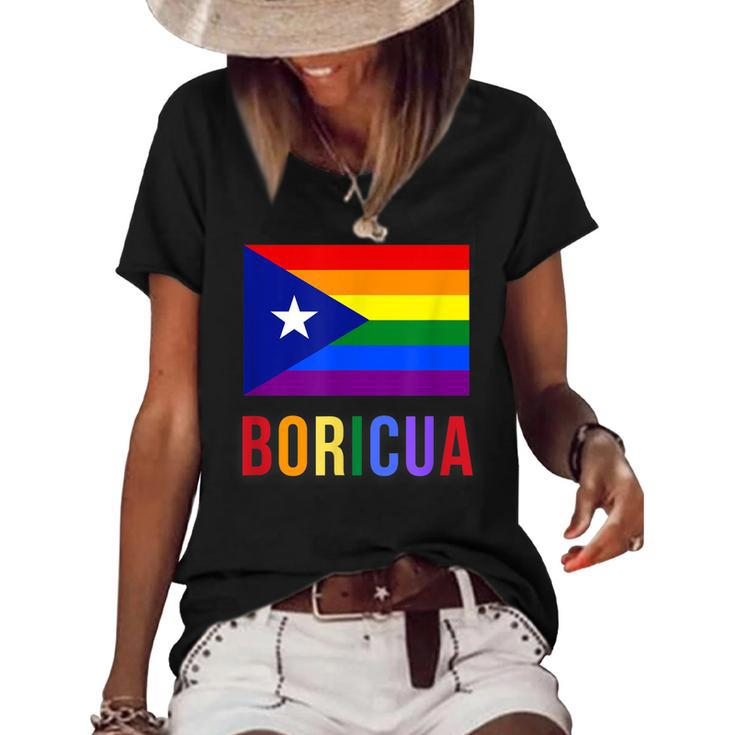 Puerto Rico Boricua Gay Pride Lgbt Rainbow Wepa  Women's Short Sleeve Loose T-shirt