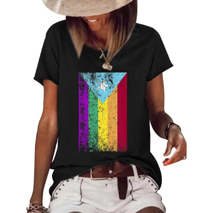 Puerto Rico Gay Pride Rainbow Flag  Women's Short Sleeve Loose T-shirt