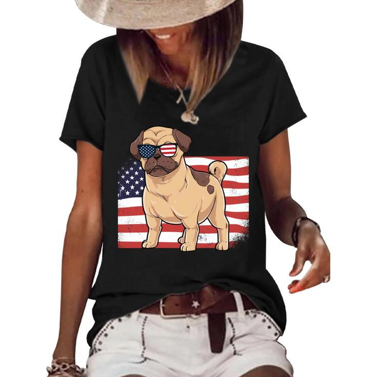 Pug Dad & Mom American Flag 4Th Of July Usa Funny Pug Lover   Women's Short Sleeve Loose T-shirt