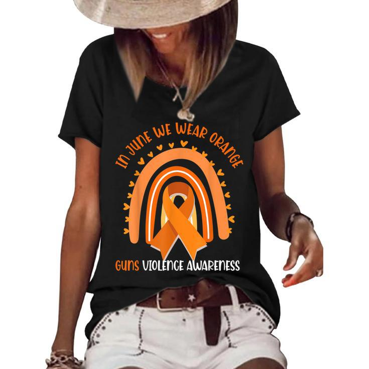 Rainbow In June We Wear Orange Gun Violence Awareness  Women's Short Sleeve Loose T-shirt