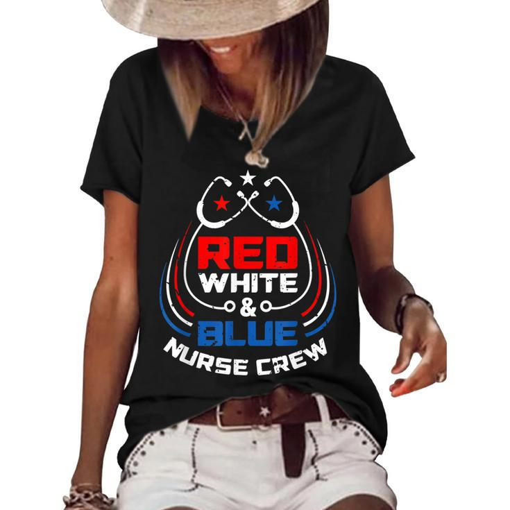 Red White & Blue Nurse Crew American Pride 4Th Of July  Women's Short Sleeve Loose T-shirt