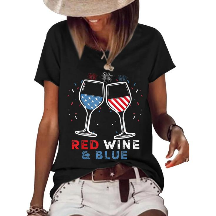 Red Wine And Blue Funny 4Th Of July Wine Lover Patriotic  Women's Short Sleeve Loose T-shirt