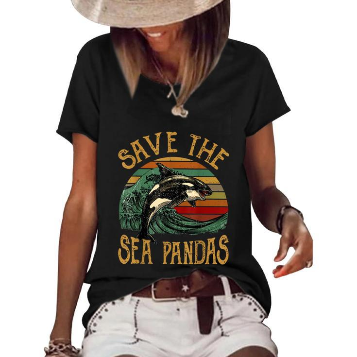 Rescue Killer Whale Orcas Save The Sea Pandas Marine Biology  Women's Short Sleeve Loose T-shirt