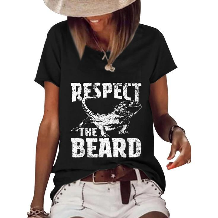 Respect The Beard Bearded Dragon Dad Mom  Women's Short Sleeve Loose T-shirt