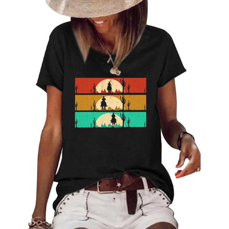 Retro Texas Rodeo Western Horseback Riding Line Dance Cowboy Women's Short Sleeve Loose T-shirt