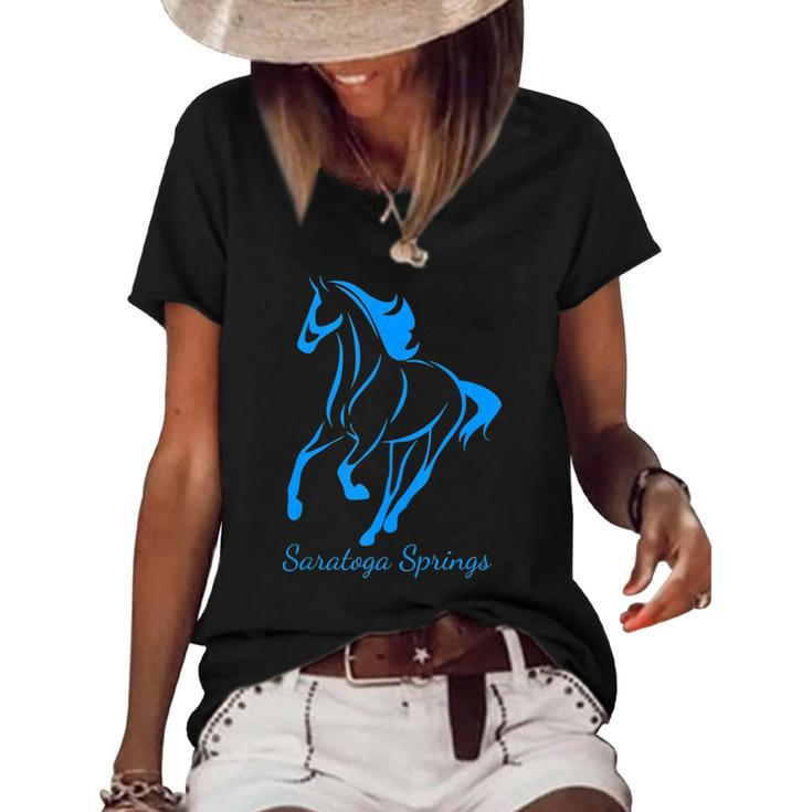 Saratoga Springs Upstate New York Horse Racing Women's Short Sleeve Loose T-shirt