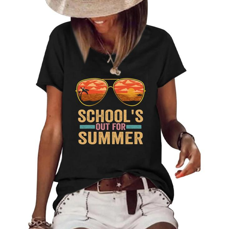 Schools Out For Summer Sunglasses Teacher Last Day Of School Women's Short Sleeve Loose T-shirt