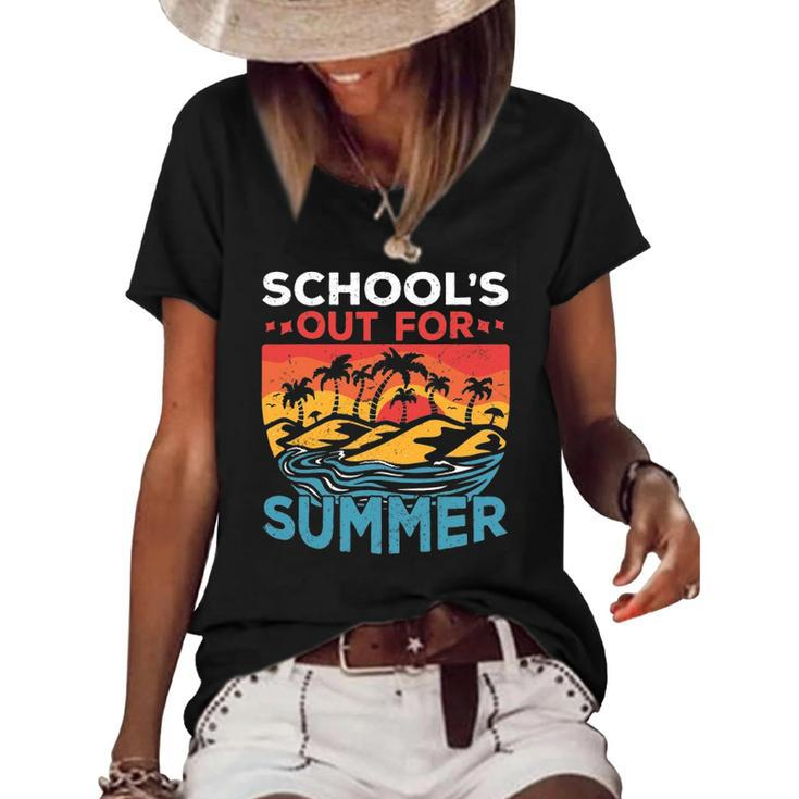 Schools Out For Summer Teacher Cool Retro Vintage Last Day Women's Short Sleeve Loose T-shirt