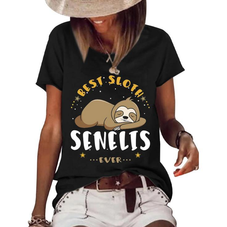 Senelis Grandpa Gift   Best Sloth Senelis Ever Women's Short Sleeve Loose T-shirt