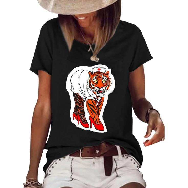 Sexy Tiger Nurse Tiger Lover Gift Women's Short Sleeve Loose T-shirt