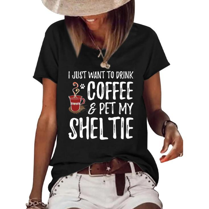 Sheltie Coffee Drinker Tees Women's Short Sleeve Loose T-shirt