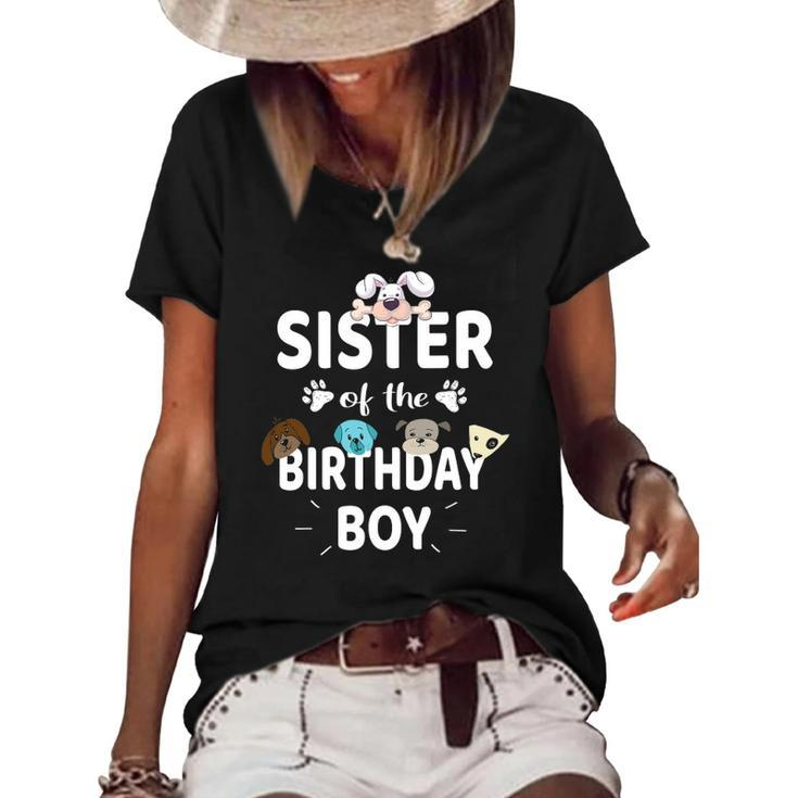 Sister Of The Birthday Boy Dog Lover Party Puppy Theme Women's Short Sleeve Loose T-shirt