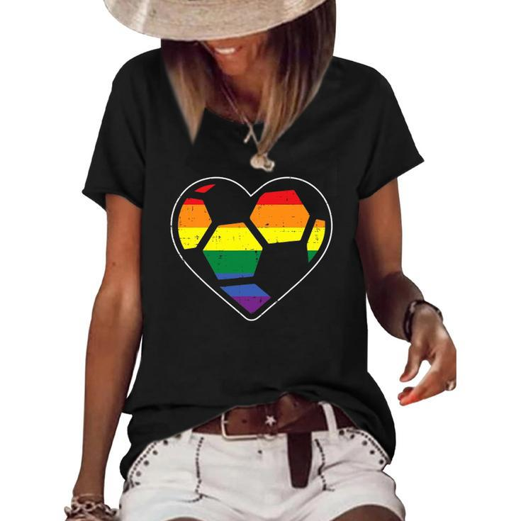Soccer Heart Sport Lgbtq Rainbow Gay Pride Ally Men Women Women's Short Sleeve Loose T-shirt