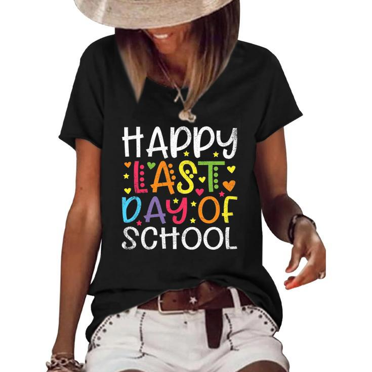 Stars Happy Last Day Of School Cute Graduation Teacher Kids Women's Short Sleeve Loose T-shirt