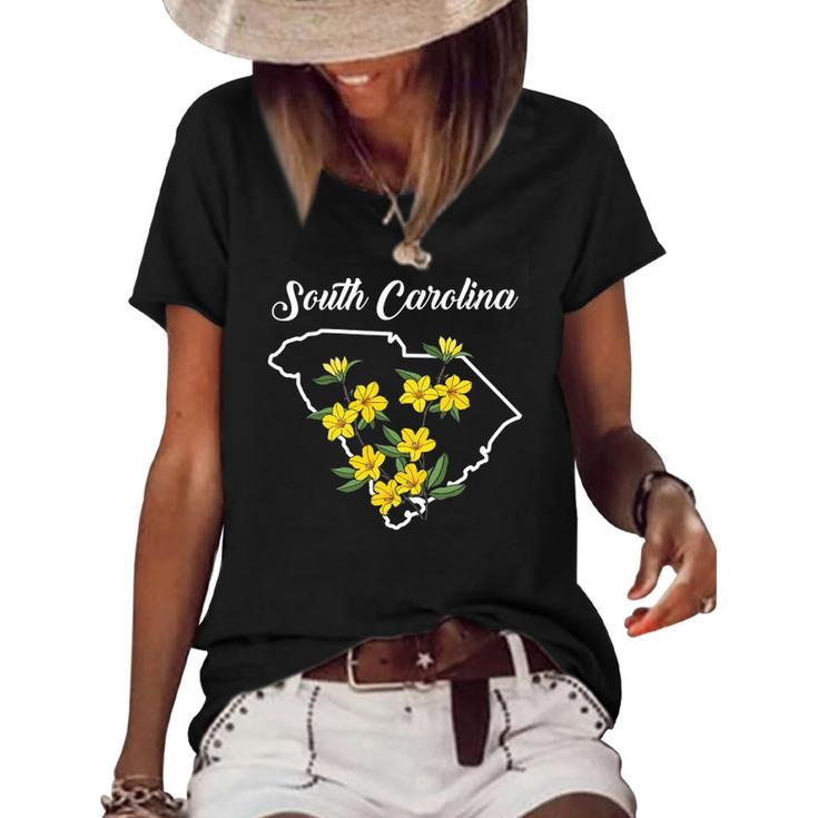 State Of Rhode Island Flower Yellow Jessamine Women's Short Sleeve Loose T-shirt