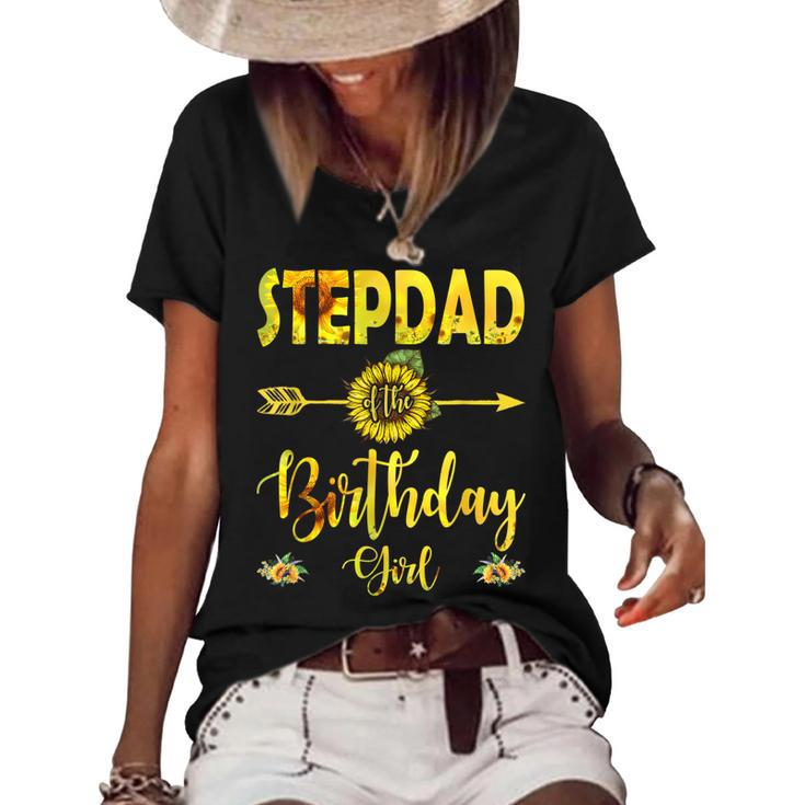 Stepdad Of The Birthday Girl  Dad Sunflower Gifts  Women's Short Sleeve Loose T-shirt