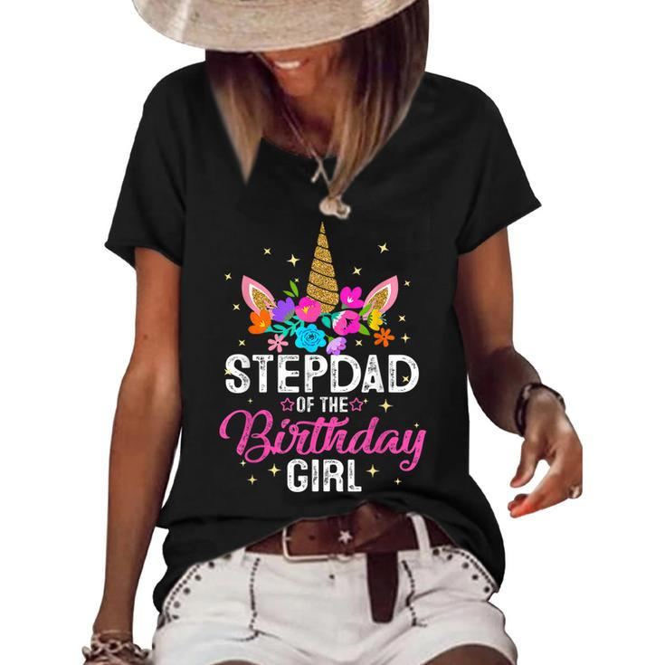 Stepdad Of The Birthday Girl Mother Gift Unicorn Birthday  Women's Short Sleeve Loose T-shirt