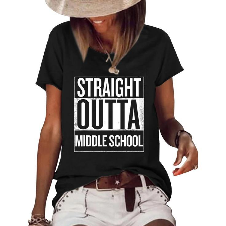 Straight Outta Middle School Students Teachers Funny Women's Short Sleeve Loose T-shirt