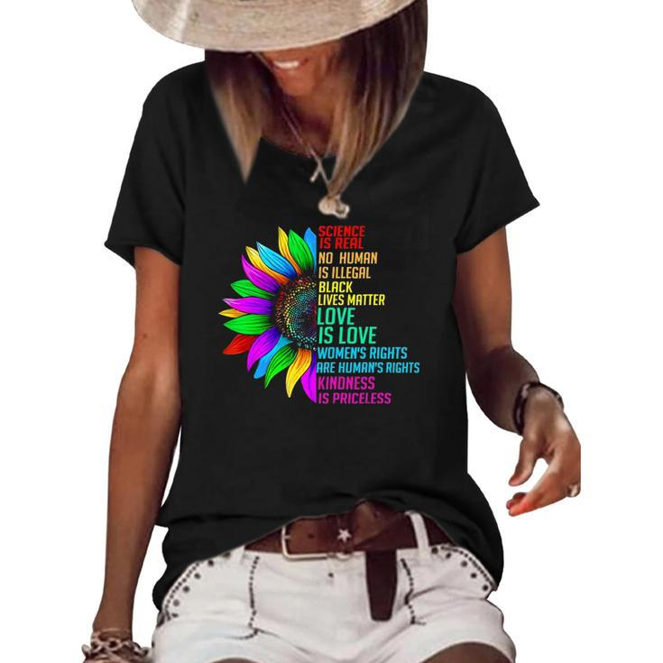 Sunflower Rainbow Science Is Real Black Lives Matter Lgbt Women's Short Sleeve Loose T-shirt