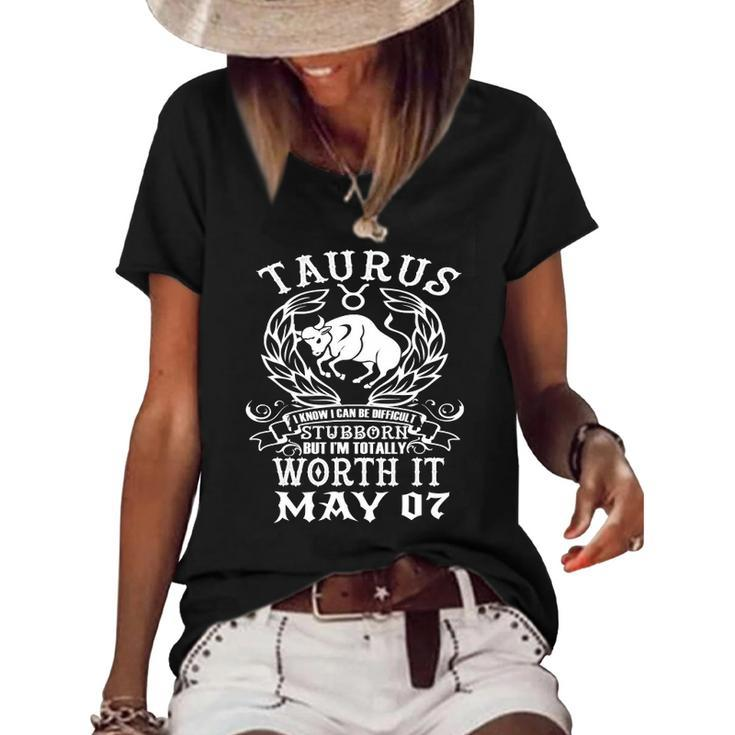 Taurus Zodiac May 07 Women Man Kids Birthday Funny Gift Women's Short Sleeve Loose T-shirt