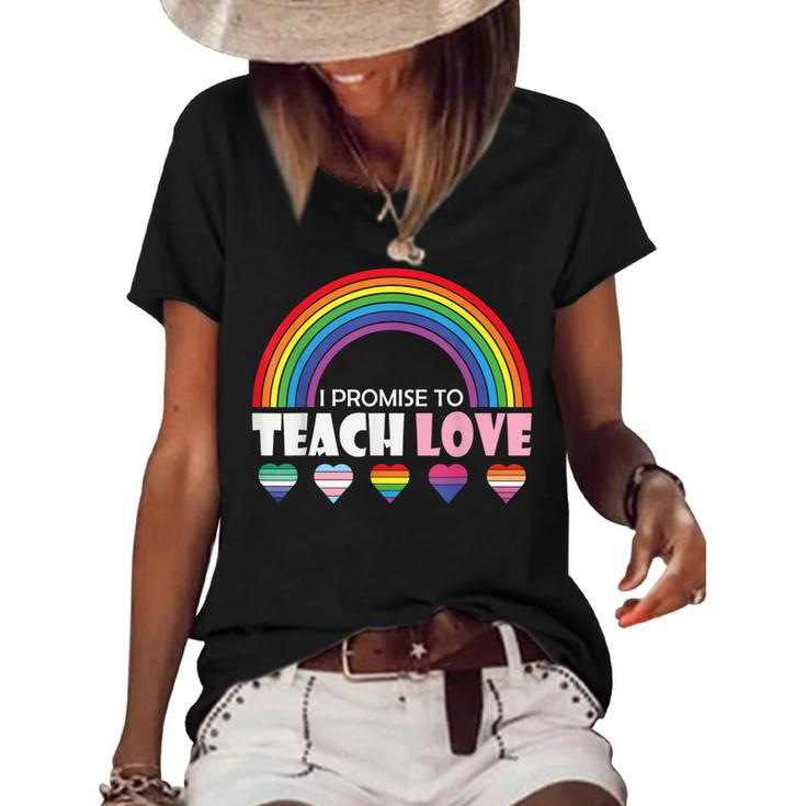 Teacher Ally Lgbt Teaching Love Rainbow Pride Month  Women's Short Sleeve Loose T-shirt