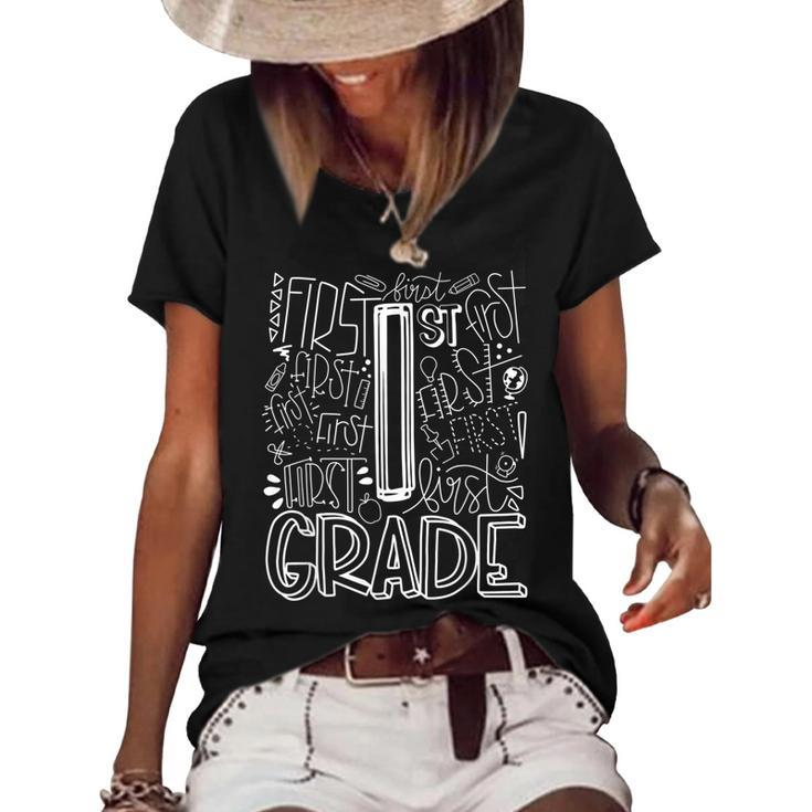 Team Kids Teacher Back To School 1St First Grade Typography  Women's Short Sleeve Loose T-shirt