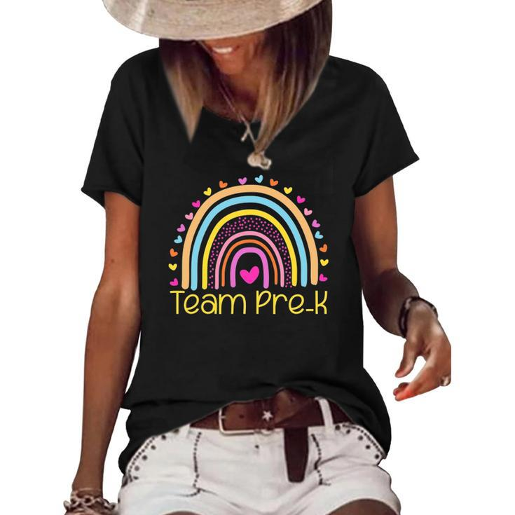 Team Pre K Teacher Rainbow Heart Education Women's Short Sleeve Loose T-shirt