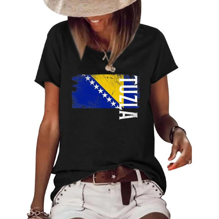 Tuzla Bosnia Flag For Bosnian Men Women Kids Women's Short Sleeve Loose T-shirt