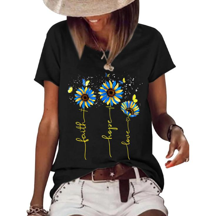 Ukraine Flag Sunflower Vintage Faith Cross Hope Love  Women's Short Sleeve Loose T-shirt
