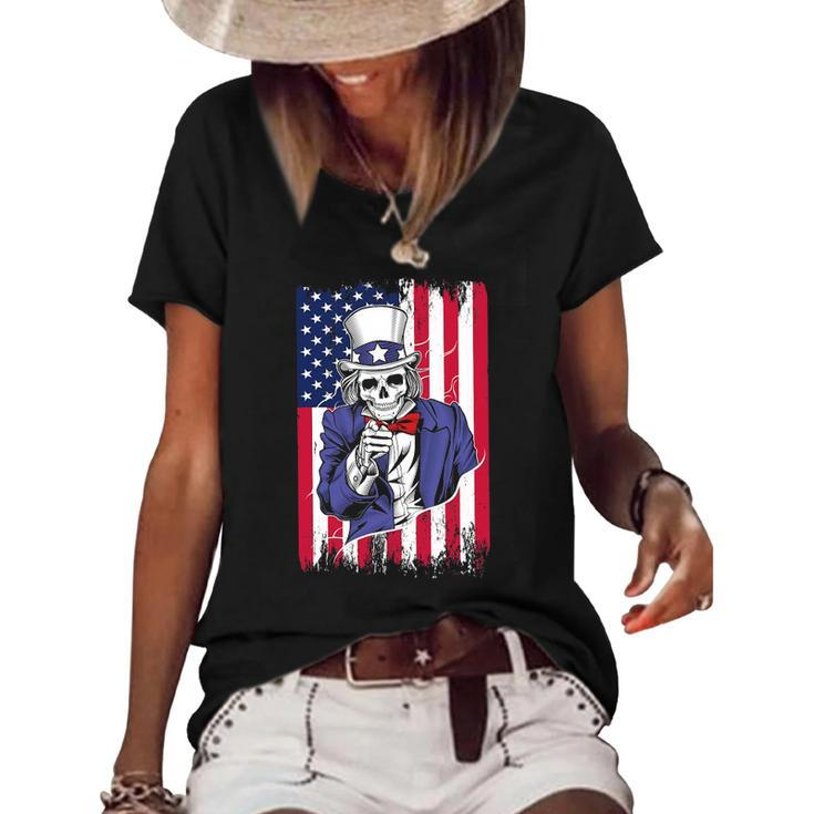 Uncle Sam Skeleton 4Th Of July For Boys And Girls Women's Short Sleeve Loose T-shirt