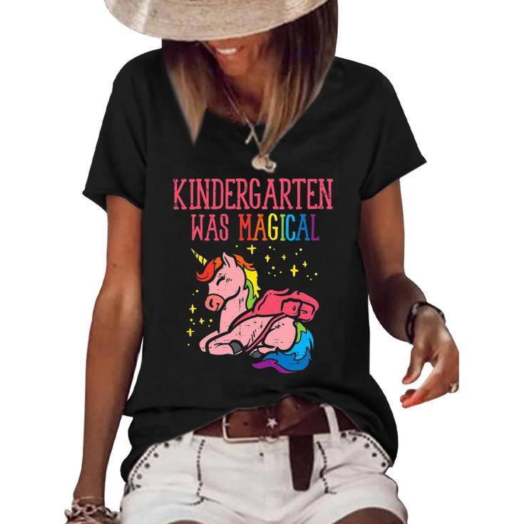 Unicorn Kindergarten Was Magical Last Day Graduation Girls Women's Short Sleeve Loose T-shirt