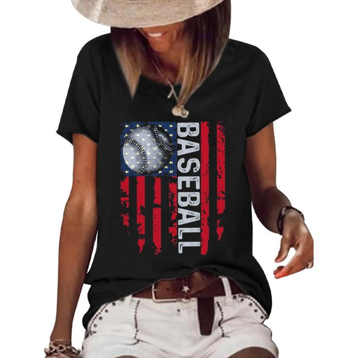 Usa Flag Vintage Baseball Tee Dad Mom Tee Women's Short Sleeve Loose T-shirt