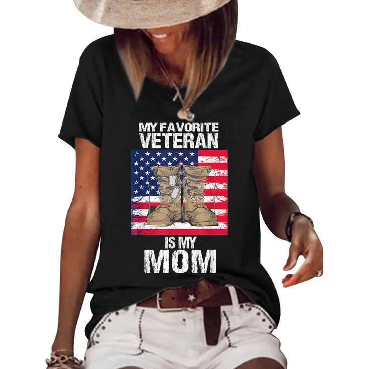 Veteran Mom Proud Son Kids Veterans Day Us Veteran Mother  Women's Short Sleeve Loose T-shirt