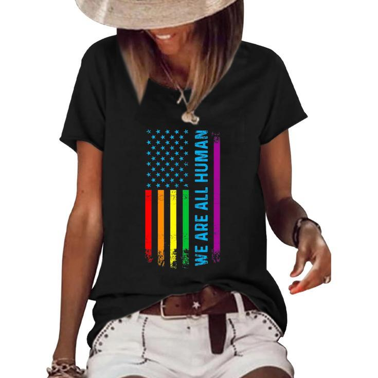 We Are All Human Lgbt Lgbtq Gay Pride Rainbow Flag Women's Short Sleeve Loose T-shirt
