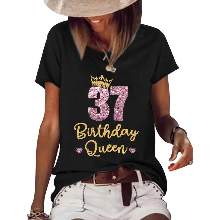 Womens 37 Birthday Queen 37Th Birthday Queen 37 Years Gift Women's Short Sleeve Loose T-shirt