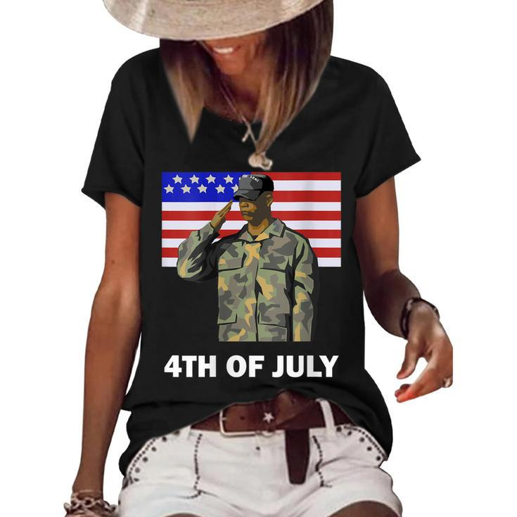 Womens 4Th Of July Proud Army Dad Independence Day American Flag  Women's Short Sleeve Loose T-shirt
