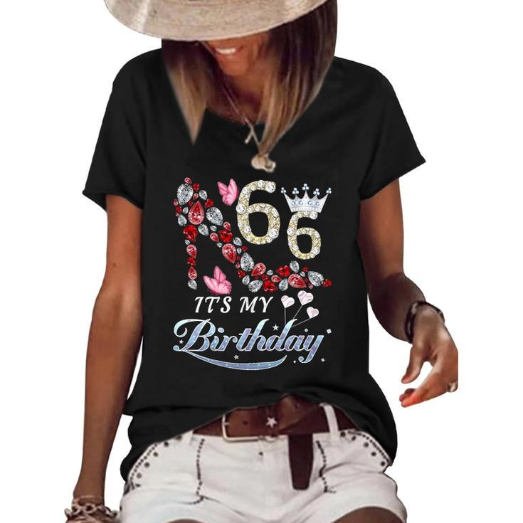 Womens 66 Years Old Its My 66Th Birthday Funny Shoes For Women Women's Short Sleeve Loose T-shirt