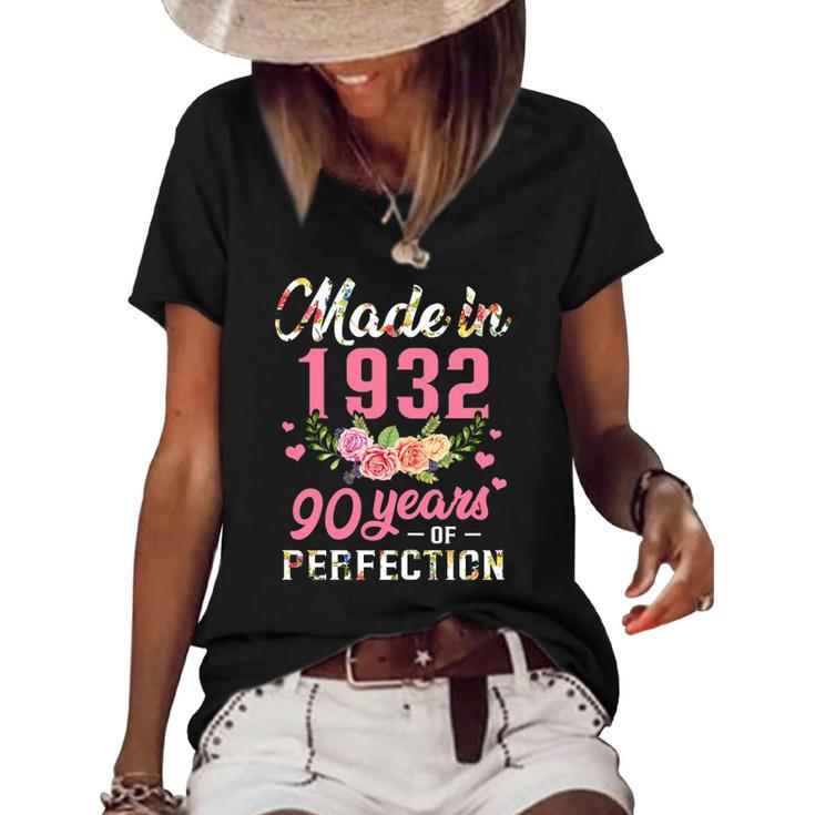 Womens 90Th Birthday Made In 1932 90 Years Of Perfection Women's Short Sleeve Loose T-shirt