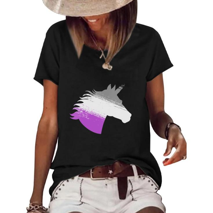 Womens Ace Asexual Unicorn Lgbt Pride Stuff March Pride Month Women's Short Sleeve Loose T-shirt