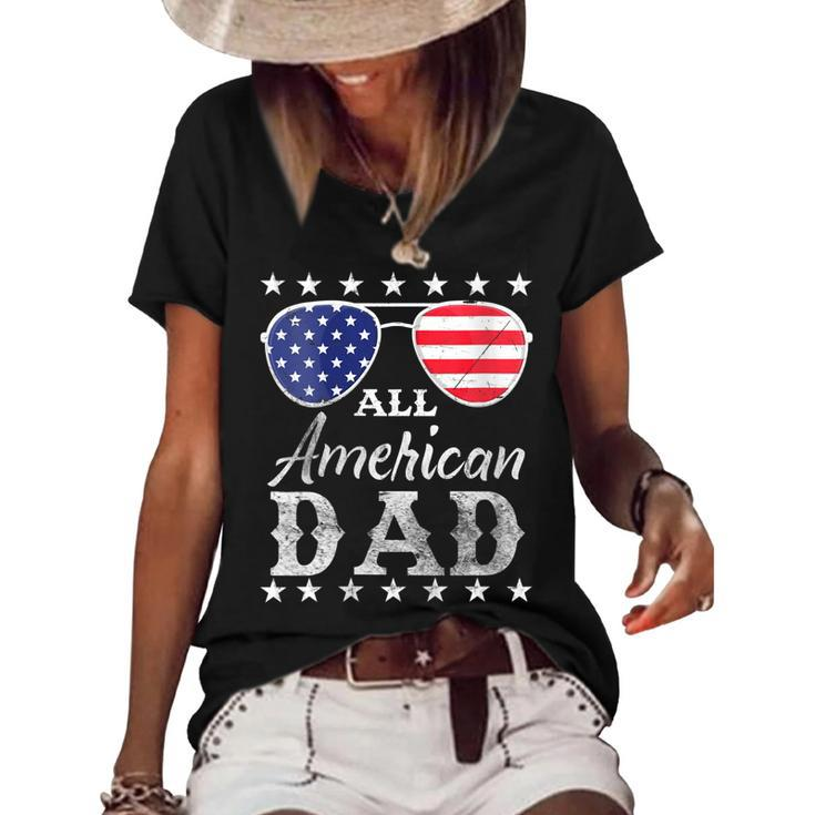 Womens All American Dad Fathers Men Patriotic 4Th Of July  Women's Short Sleeve Loose T-shirt