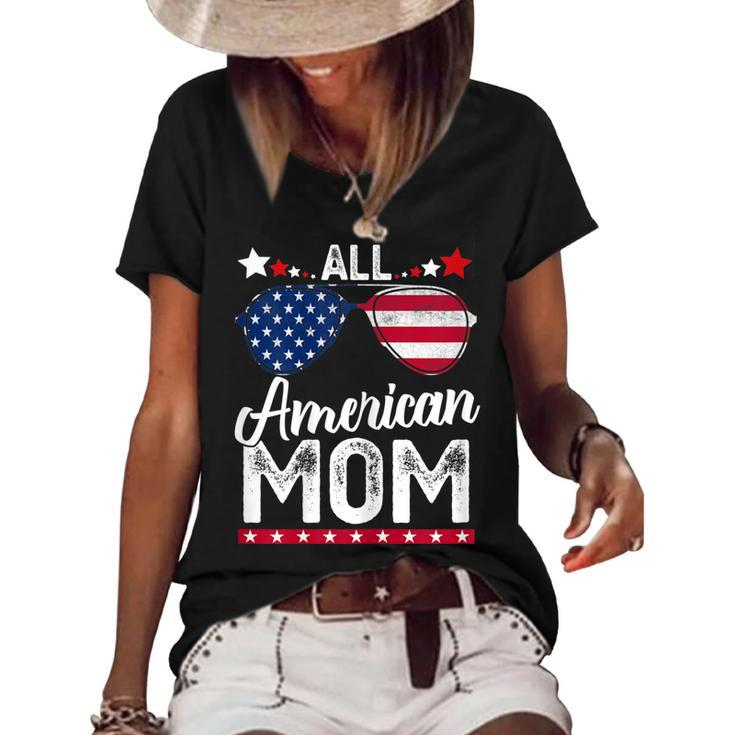 Womens All American Mom 4Th Of July  Mothers Day Women Mommy  Women's Short Sleeve Loose T-shirt