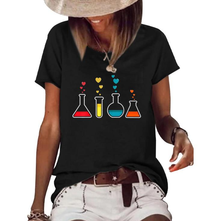 Womens Cute Chemistry Hearts Science Valentines Gift Nerd Women's Short Sleeve Loose T-shirt