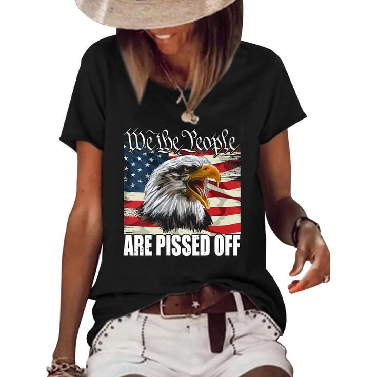 Womens Funny American Flag Bald Eagle We The People Are Pissed Off Women's Short Sleeve Loose T-shirt