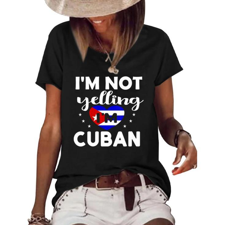 Womens Funny Im Not Yelling Im Cuban Flag Proud Gag Gift Women's Short Sleeve Loose T-shirt