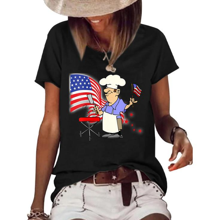 Womens Funny Patriotic All American Dad 4Th Of July Flag Bbq Men  Women's Short Sleeve Loose T-shirt