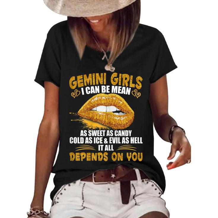 Womens Gemini Girl I Can Be Mean Saying Birthday Zodiac Girls  Women's Short Sleeve Loose T-shirt