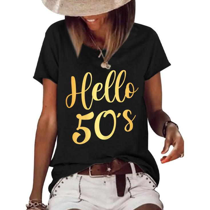 Womens Hello 50S Womens 50Th Birthday Gift 50 Year Old Bday Squad  Women's Short Sleeve Loose T-shirt